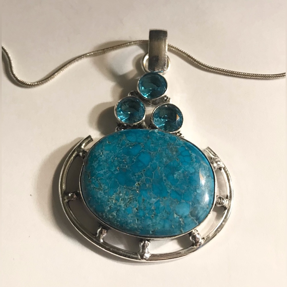 Turquoise Blue Topaz Stamped 925 Sterling Silver Necklace